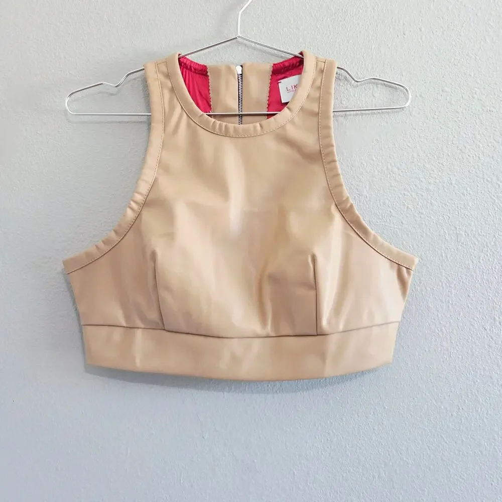 LIKA Faux Leather Crop Top -Beige-Small-Streetwear-Luxury Grunge Glamour - Picture 1 of 10